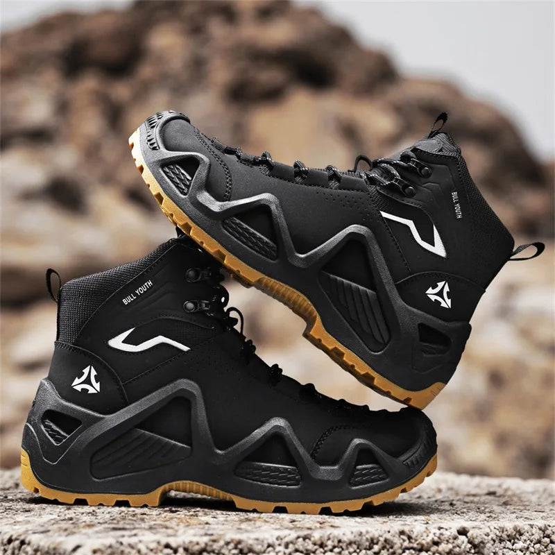 Hiking Boots Men Fashionable Outdoor Anti-slip Work Boots Lace Wear-resistant Sole All-terrain Walk Camping Travel Snow Boots