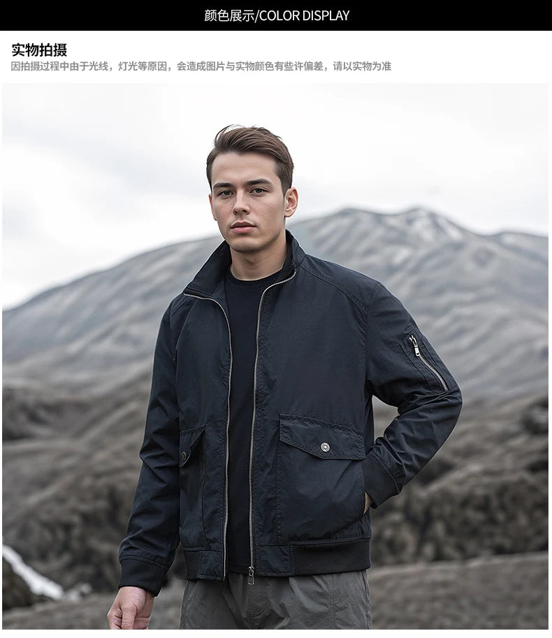 High Quality Handsome Male Jacket Spring Autumn Men's Business Casual Jacket Men Zipper Solid Color Fashion Stand Collar Coats