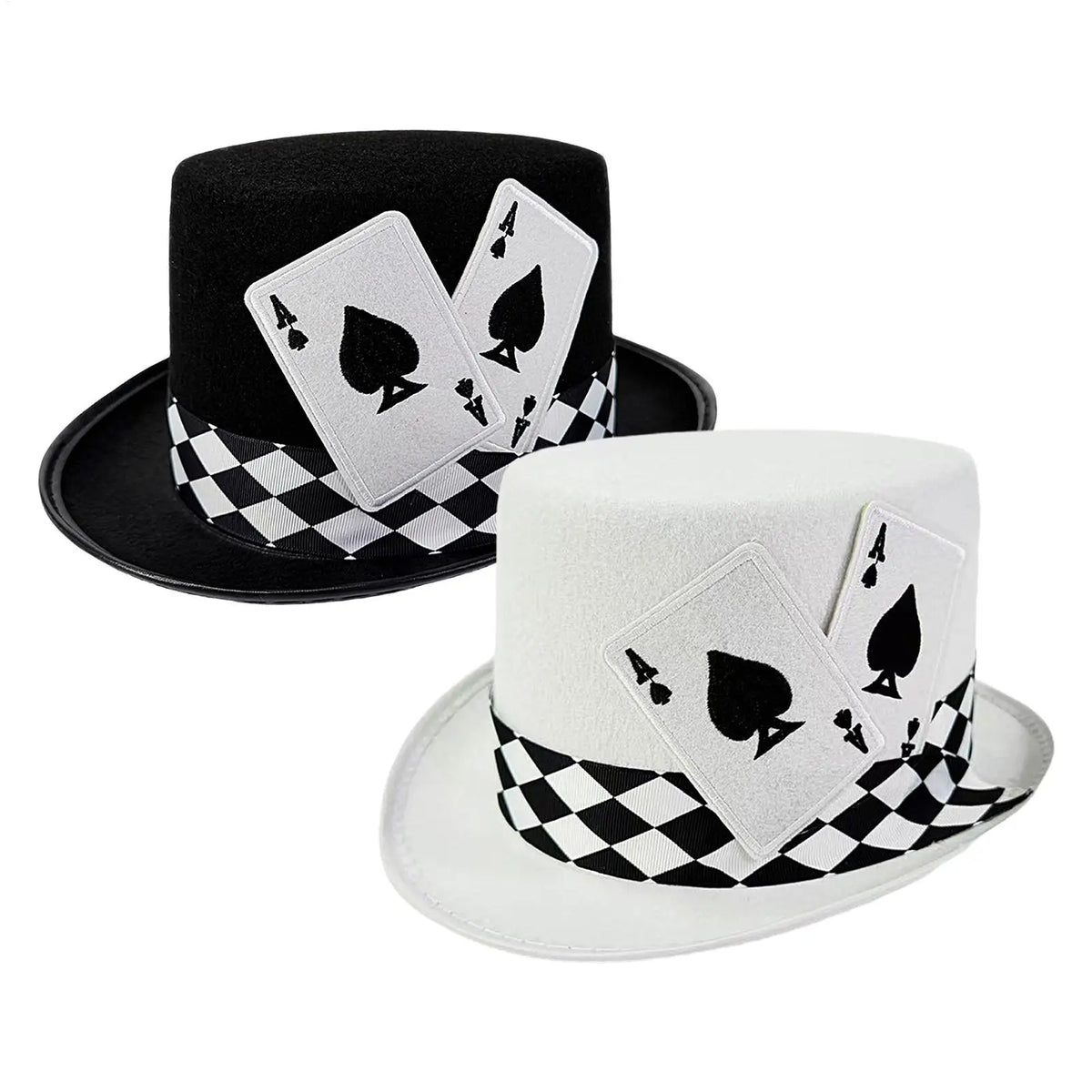 Top Hats for Men Playing Card Pattern Magician Costume Accessory Novelty Felt Hat For Stage Shows Cosplay Parties School Plays