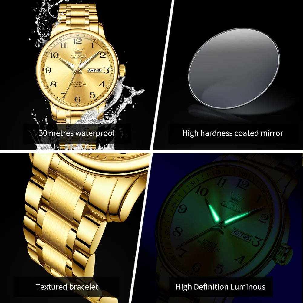 OLEVS 7072 Men Watches Original Business Automatic Mechanical Watches For Man Stainless Steel Waterproof Luminous Day Date Wrist