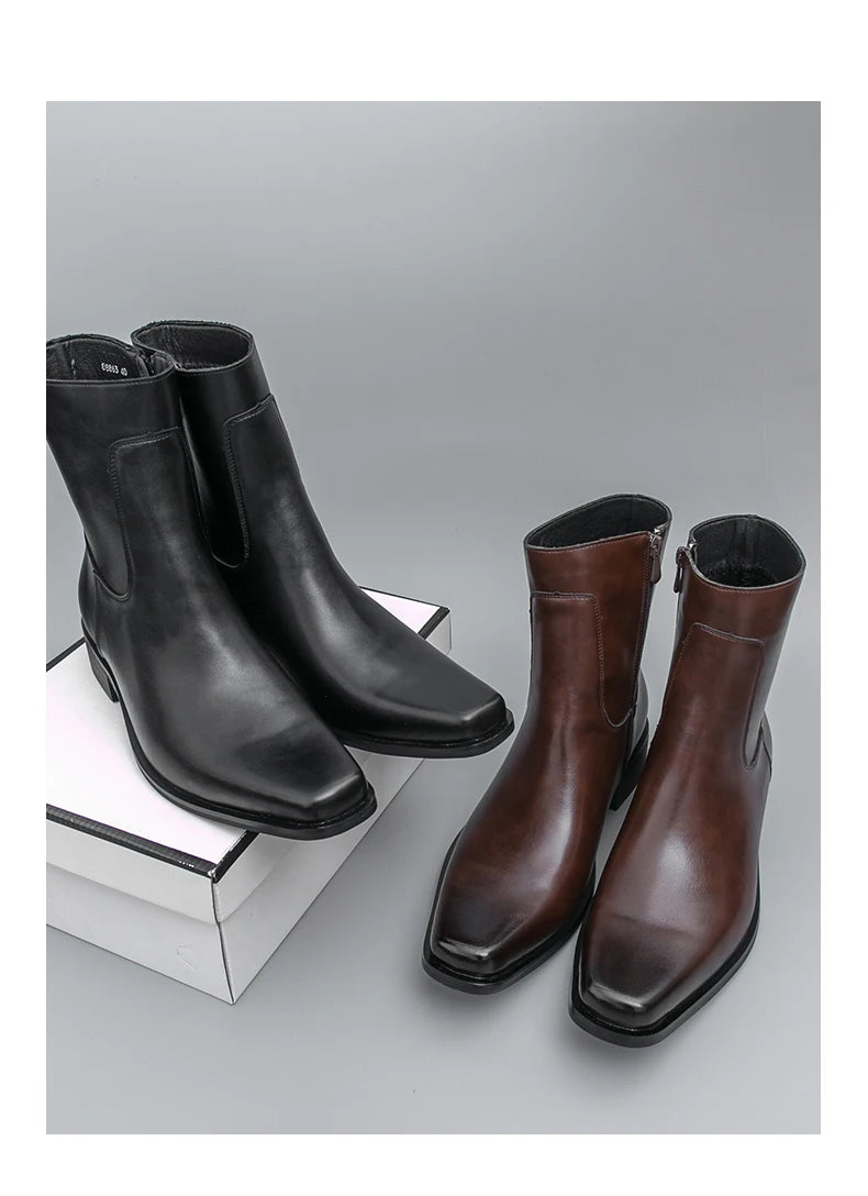 Men Boots Business Chelsea Boots Black Brown Side Zippers Men Casual Comfortable Fashionable Knight Shoes Zapatos Para Hombre