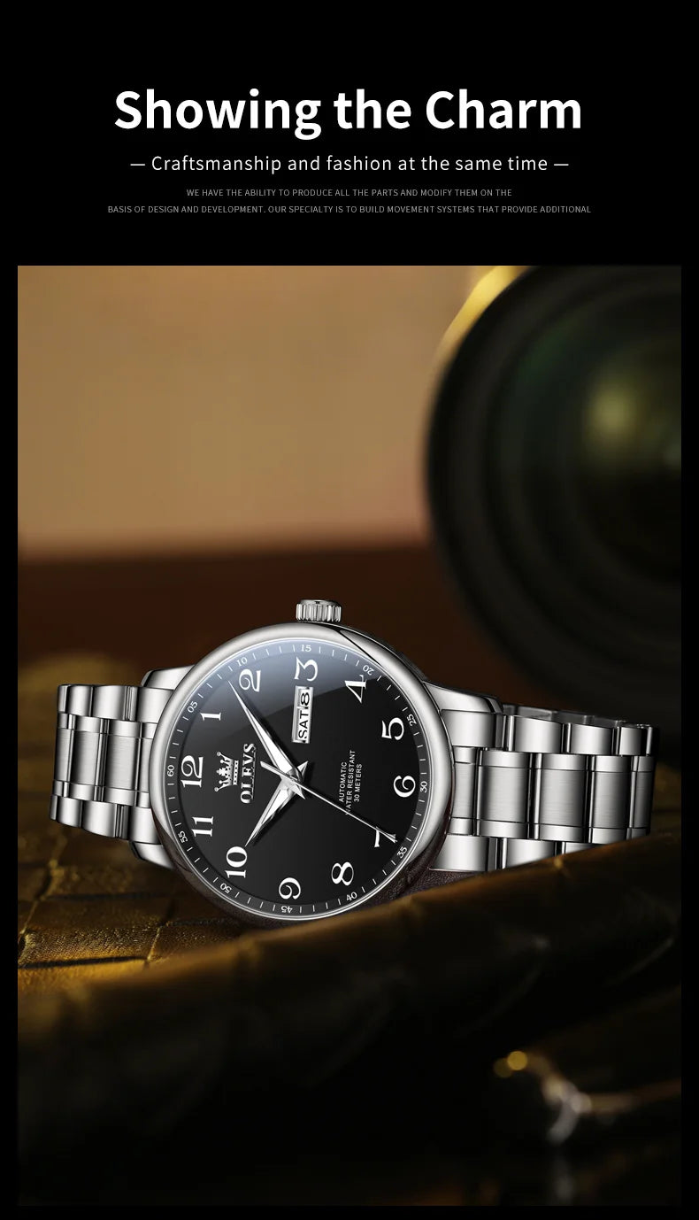 OLEVS 7072 Men Watches Original Business Automatic Mechanical Watches For Man Stainless Steel Waterproof Luminous Day Date Wrist