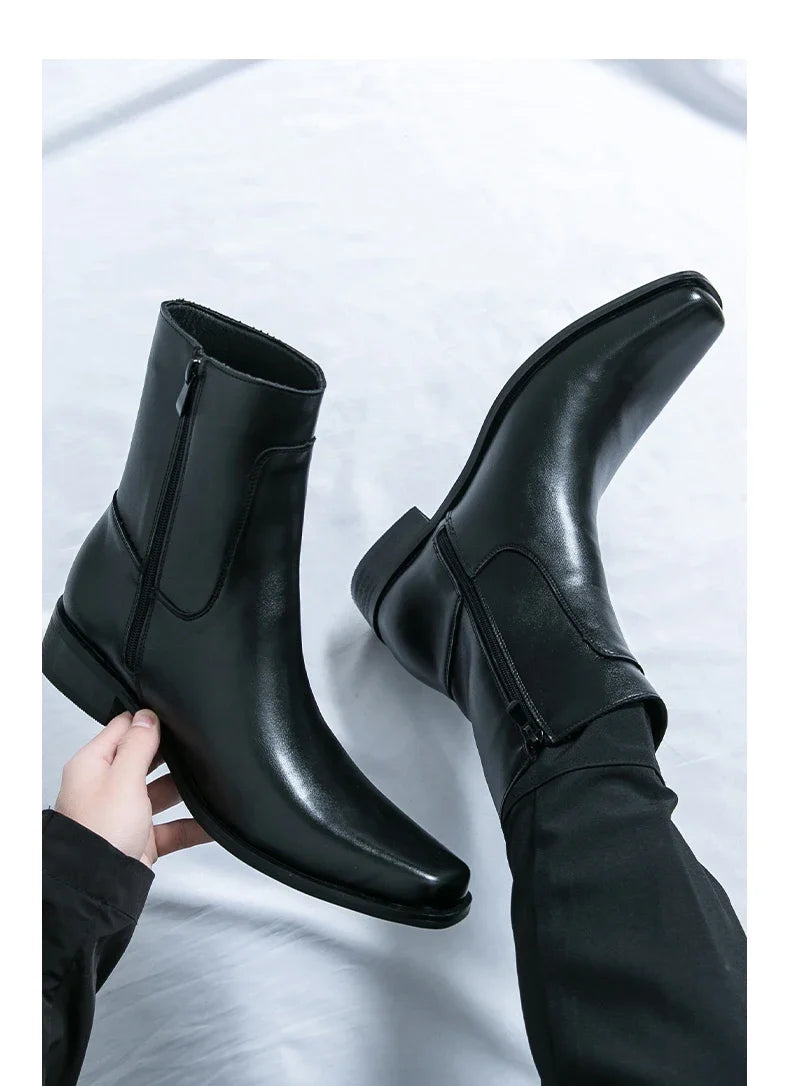 Men Boots Business Chelsea Boots Black Brown Side Zippers Men Casual Comfortable Fashionable Knight Shoes Zapatos Para Hombre