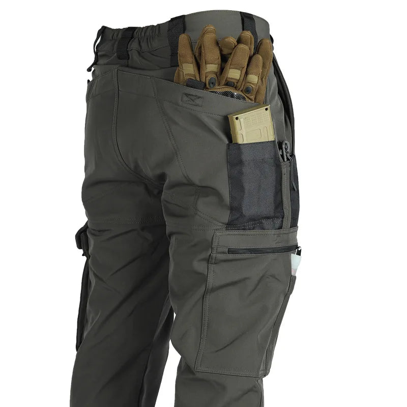 Men's Fleece Autumn Winter Warm Tactical Pants Softshell Outdoor Pants Cargo Work Hiking Sports Pants Military Multi Pockets