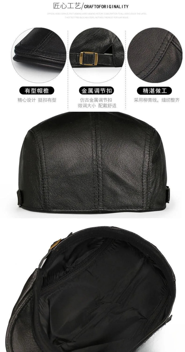 Hat Men's Spring and Autumn Peaked Cap Men's Hat Sheepskin Autumn and Winter Middle-aged Young Leisure Tide Beret Old Man Hat