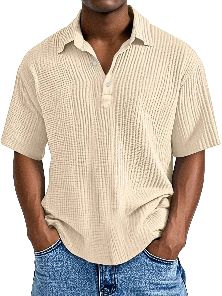 Polo Shirt Men 2025 Casual Button Short-Sleeved Summer Solid Color Casual Versatile Shirt Europe Men's Clothing