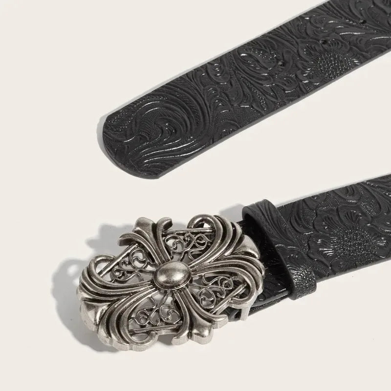 Stylish Minimalist Artistic and Vintage-Style Belt - Fashionable Versatile Embossed Western-Style Belt for Men and Women