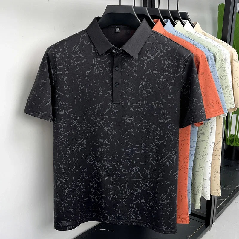 Mens Abstract Print Polo Shirts Short Sleeve Casual Business Golf Shirt Breathable Quick Dry Lightweight Summer Tops for Men