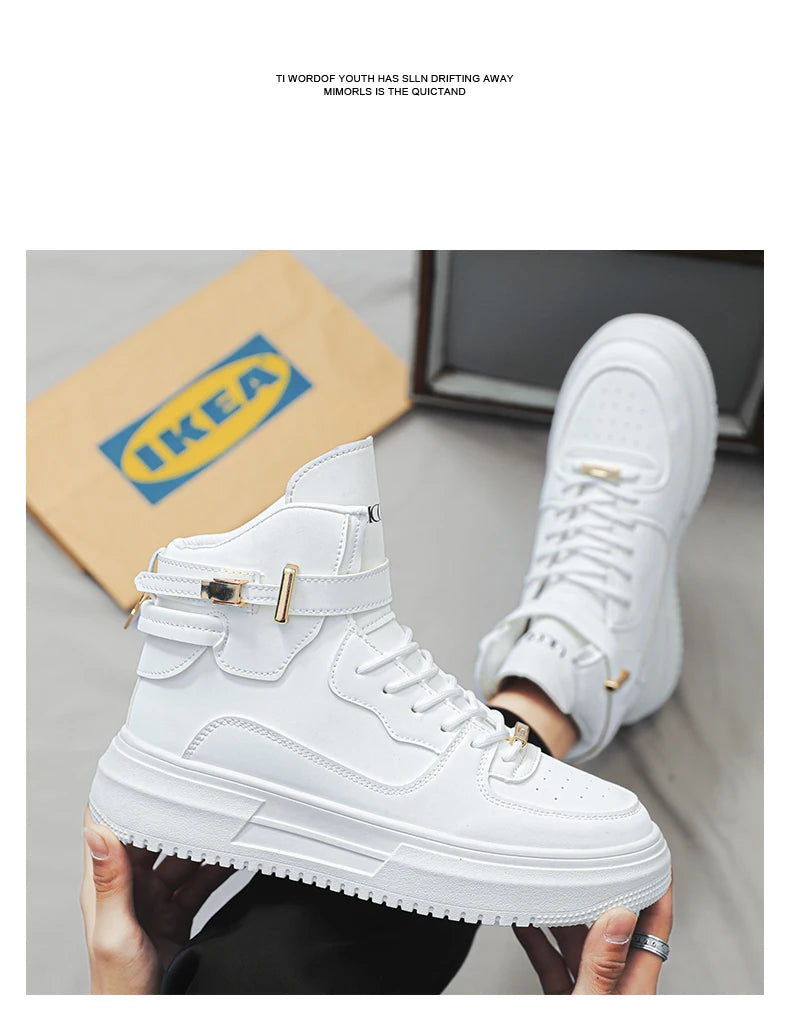 Men's High-top Sneakers Are Fashionable and Versatile.Thick-soled Casual Shoes Are Light, Trendy and Comfortable. White Sneakers