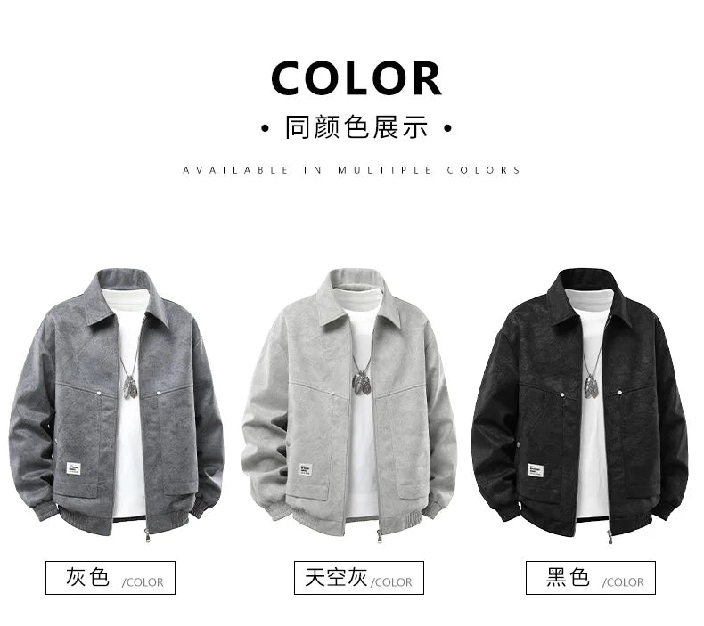 Plus Size 9XL Men Suede Jacket Zipper Oversize Coat Male Motorcycle Big Large 8XL Grey Loose Trend Korean Casual Fashion