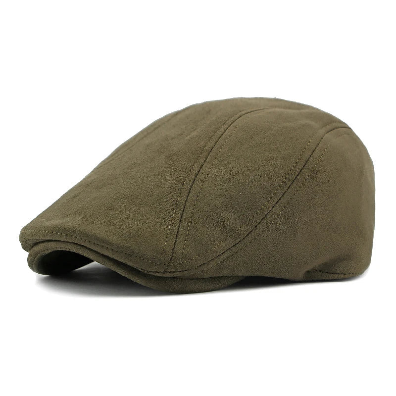 Suede Beret Hats for Men Women Autumn Winter Cap Solid Color Vintage Elegant