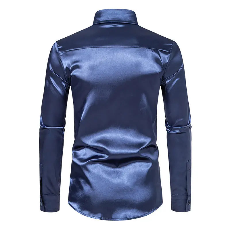 Bright face shirt, men's long sleeved autumn and winter men's clothing, satin nightclub style, solid color trend, men's trend