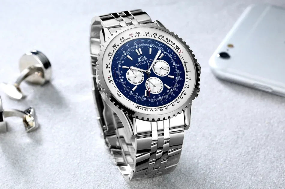 Automatic Watches for Men Mechanical Self Wind Leather Fashion Sports Blue Black White Big 50mm Classic Reloj Hombre Baratos