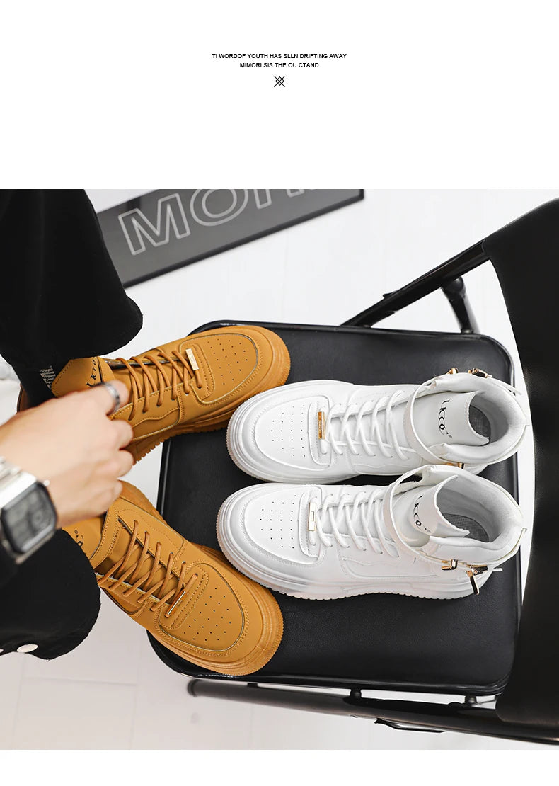 Men's High-top Sneakers Are Fashionable and Versatile.Thick-soled Casual Shoes Are Light, Trendy and Comfortable. White Sneakers