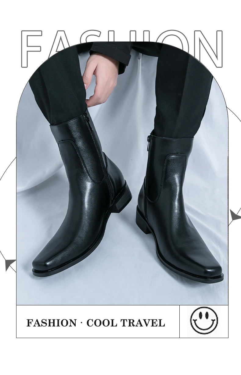 Men Boots Business Chelsea Boots Black Brown Side Zippers Men Casual Comfortable Fashionable Knight Shoes Zapatos Para Hombre