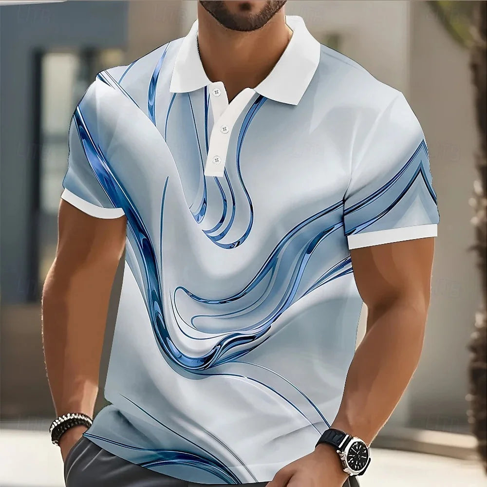 Men's Abstract Geometric Polo Short Sleeve Shirts Lapel Business Casual Athleisure Daily Wear 3D Print Buttons Spring 2026