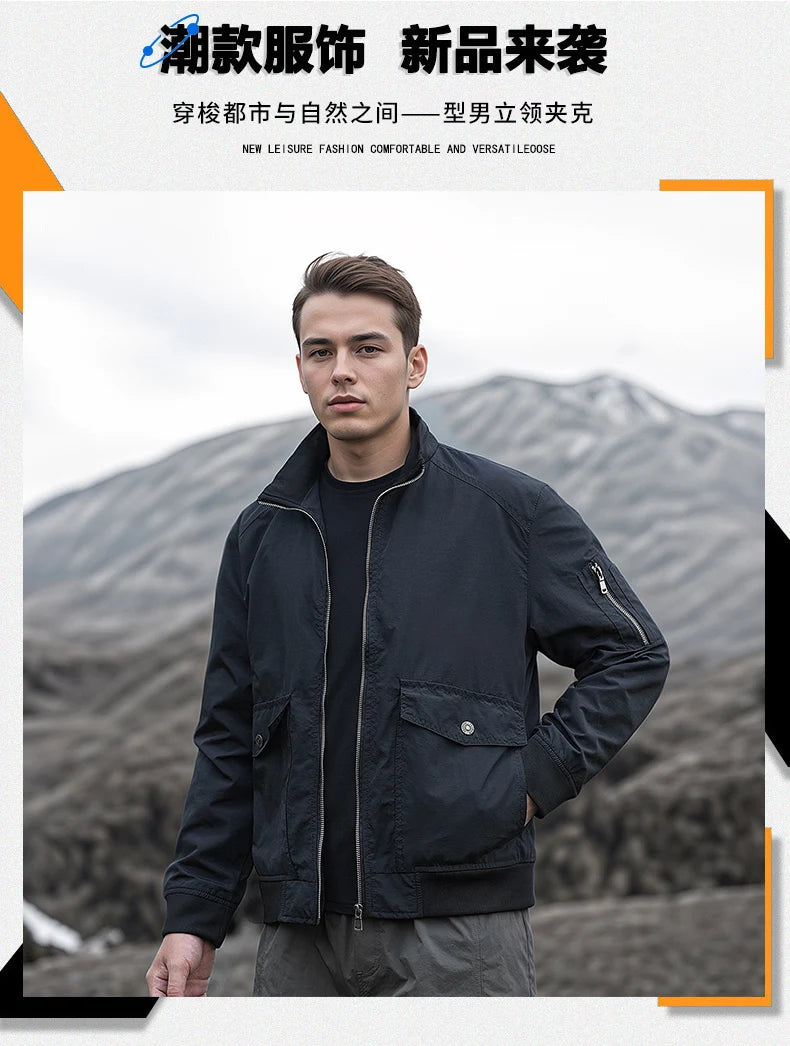 High Quality Handsome Male Jacket Spring Autumn Men's Business Casual Jacket Men Zipper Solid Color Fashion Stand Collar Coats