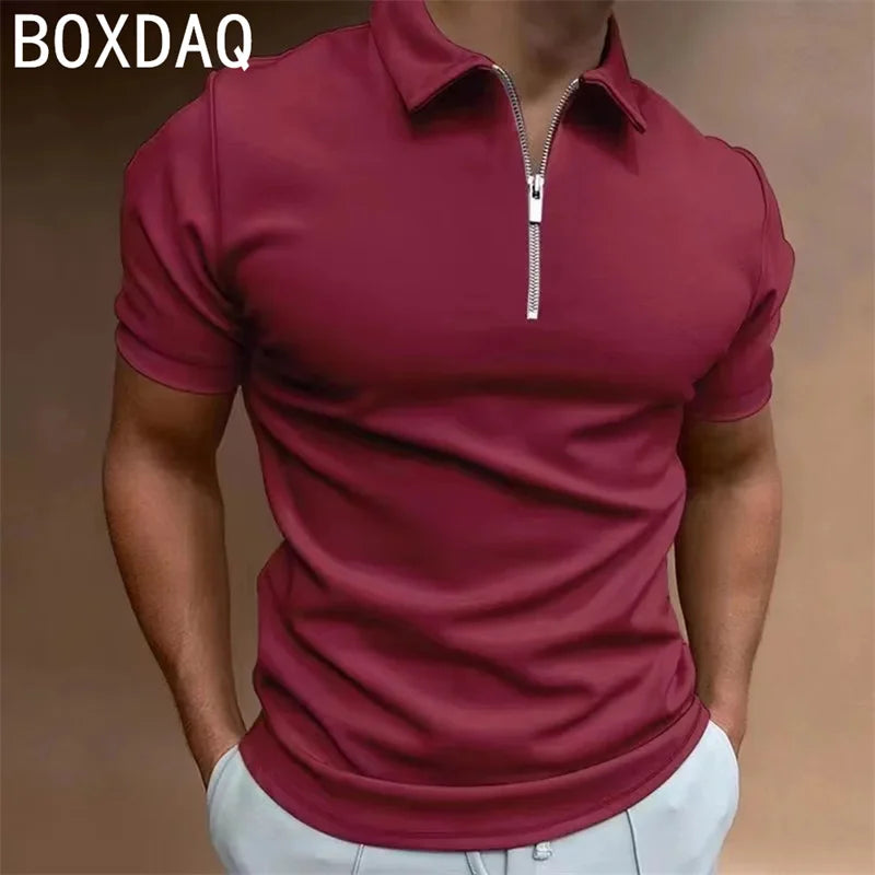 Men's Solid Zip Polo