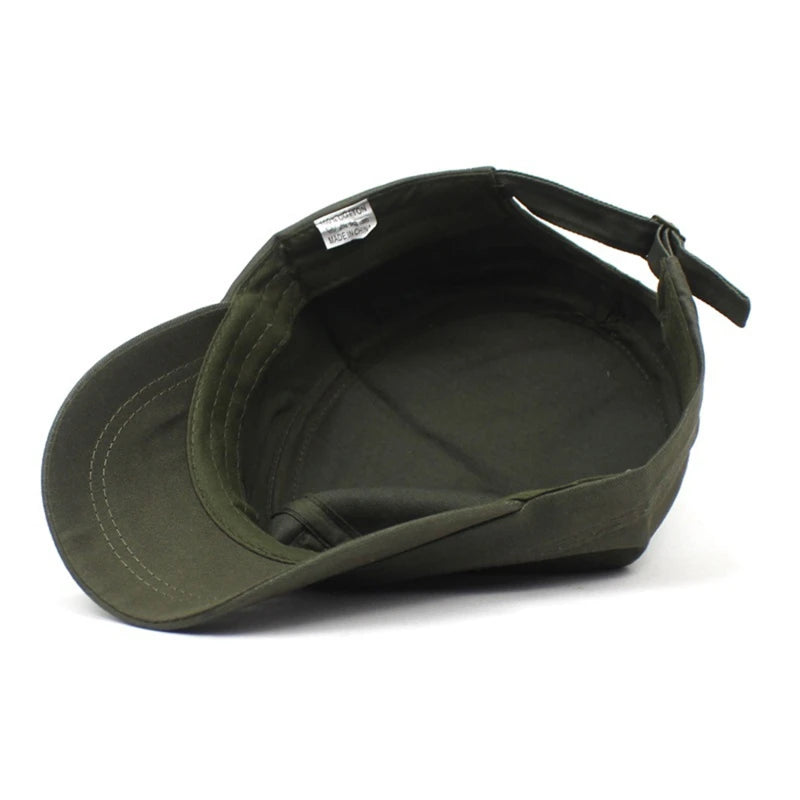 Men's Military Hat Spring/Summer Solid Color Cotton Flat Top Baseball Cap Side Button Duck Tongue Hat Sunscreen Sports Hat