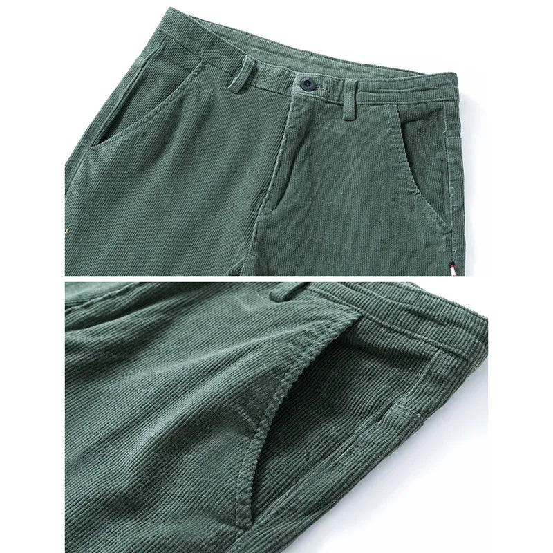 Men's Solid Straight Leg Corduroy Fabric Casual Pants Male Army-green Coffee Office Pants Stylish Youth Autumn Winter Trousers
