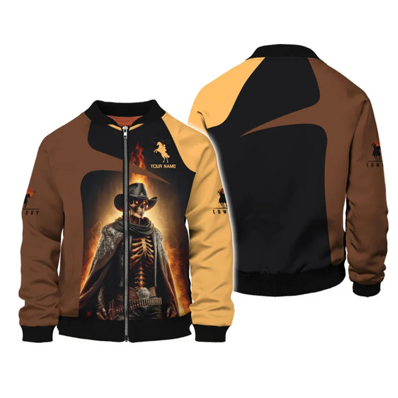 American West Cowboy Men Bomber Jacket Custom Name 3d Printed Jacket Men Clothes Autumn Winter Harajuku Zipper Coat Overszied