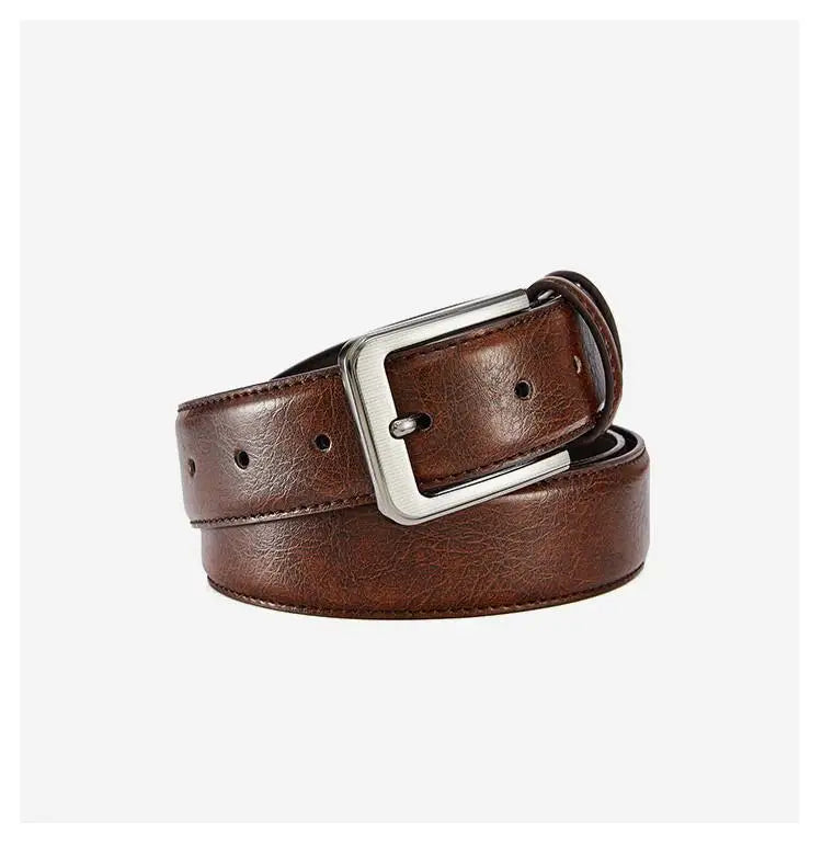 Men's Belt Boys Genuine Leather Belt Pin Buckle Belt Brown Middle-aged Youth Casual Trendy Men's Belt，Ideal for Gifting