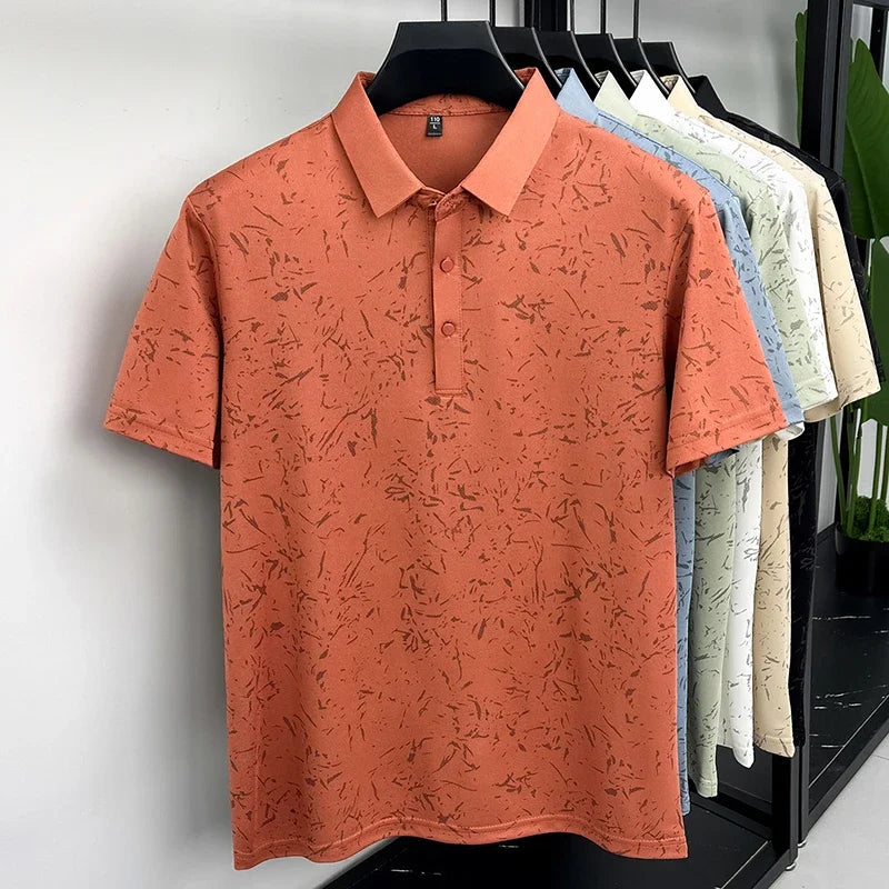 Mens Abstract Print Polo Shirts Short Sleeve Casual Business Golf Shirt Breathable Quick Dry Lightweight Summer Tops for Men