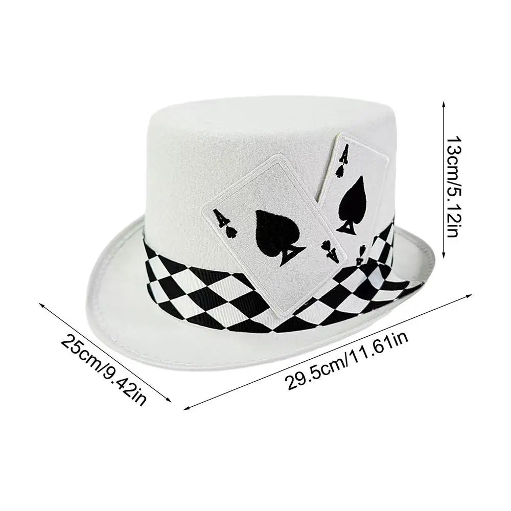Top Hats for Men Playing Card Pattern Magician Costume Accessory Novelty Felt Hat For Stage Shows Cosplay Parties School Plays