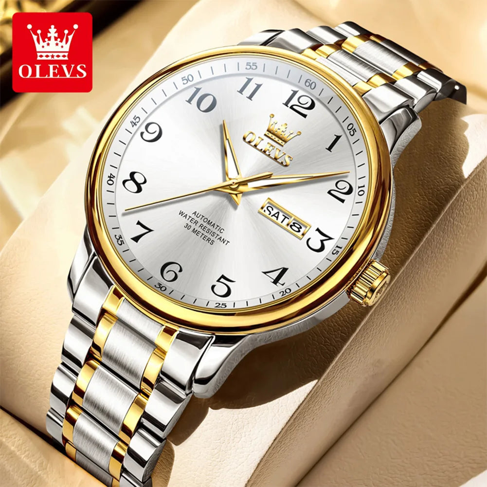 OLEVS 7072 Men Watches Original Business Automatic Mechanical Watches For Man Stainless Steel Waterproof Luminous Day Date Wrist