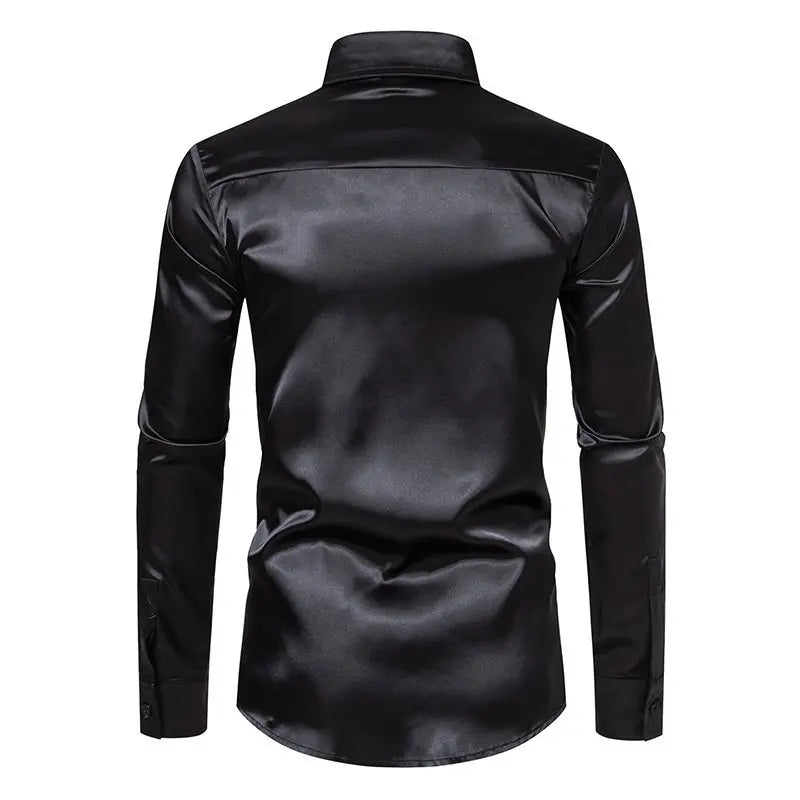 Bright face shirt, men's long sleeved autumn and winter men's clothing, satin nightclub style, solid color trend, men's trend