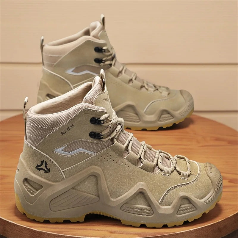 Hiking Boots Men Fashionable Outdoor Anti-slip Work Boots Lace Wear-resistant Sole All-terrain Walk Camping Travel Snow Boots