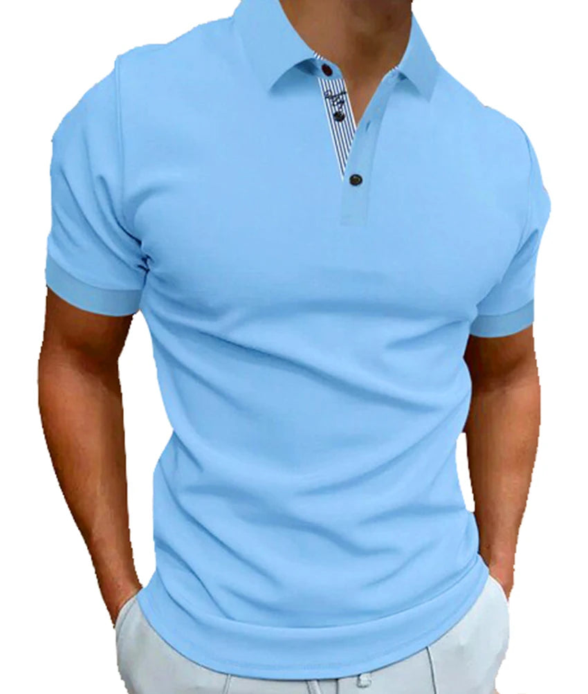 Men's Casual Summer Short-Sleeved Polo Shirt Fashionable Business T-Shirt Classic Solid Color Sports Golf Polo Shirt