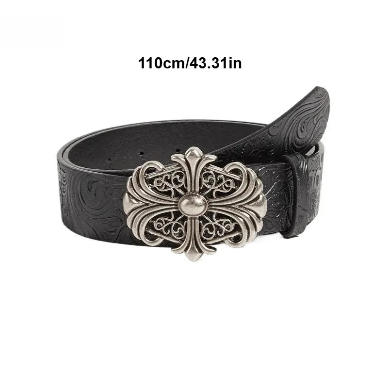 Stylish Minimalist Artistic and Vintage-Style Belt - Fashionable Versatile Embossed Western-Style Belt for Men and Women