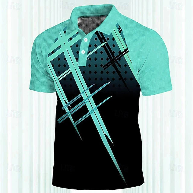 Men's Striped Sports Polo Shirts Golf Shirt Short Sleeve Polo Shirts Summer Casual Sportswear Loose quick drying 3D Print Jersey
