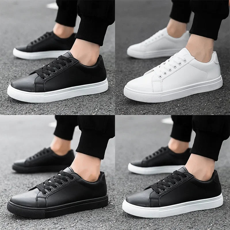 Sneakers Men Shoes 2026Leather Mens Casual Shoes Flat Male Footwear Fashion Black White Shoes Tenis Masculino Skateboard