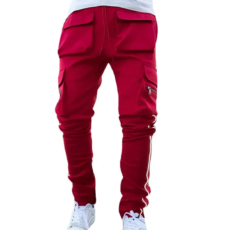 Summer Men's Jogging Sports Pants Multi-Pocket Sweatpants Running Trousers Men's Casual Joggers Cargo Reflective Hip Pop Pants
