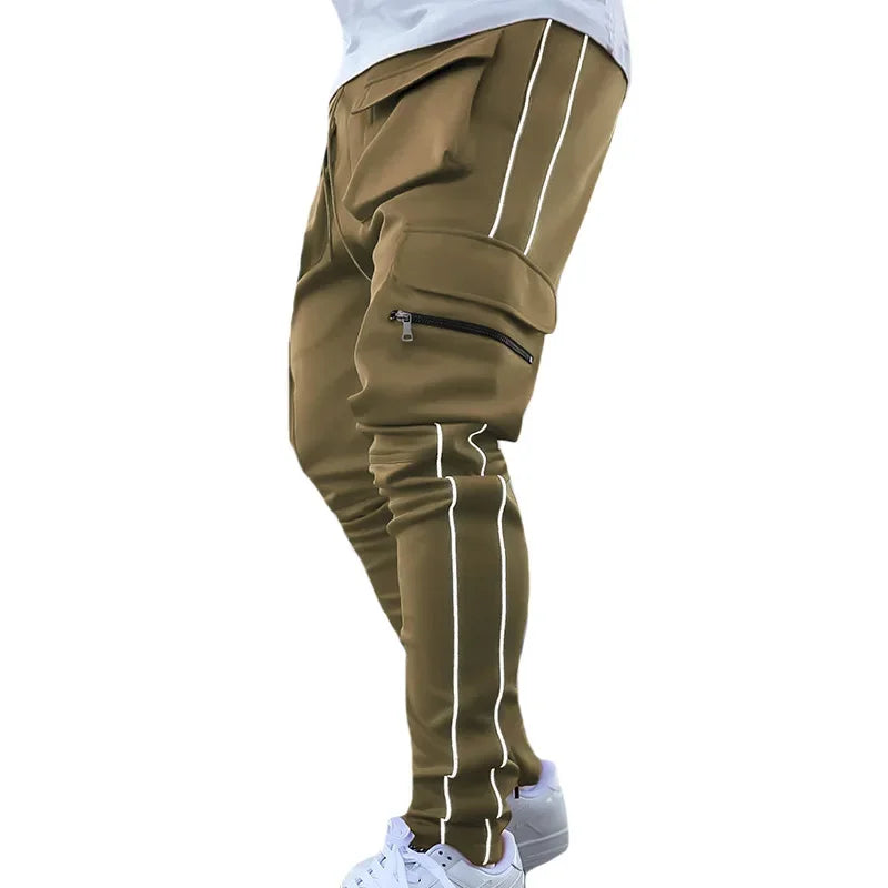 Summer Men's Jogging Sports Pants Multi-Pocket Sweatpants Running Trousers Men's Casual Joggers Cargo Reflective Hip Pop Pants