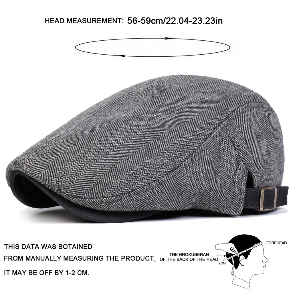 Men Retro Herringbone Grid Newsboy Caps British Painters Hats Spring and Autumn Adjustable Flat Cap Hip Hop Berets