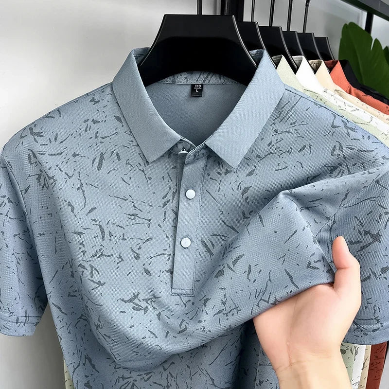 Mens Abstract Print Polo Shirts Short Sleeve Casual Business Golf Shirt Breathable Quick Dry Lightweight Summer Tops for Men