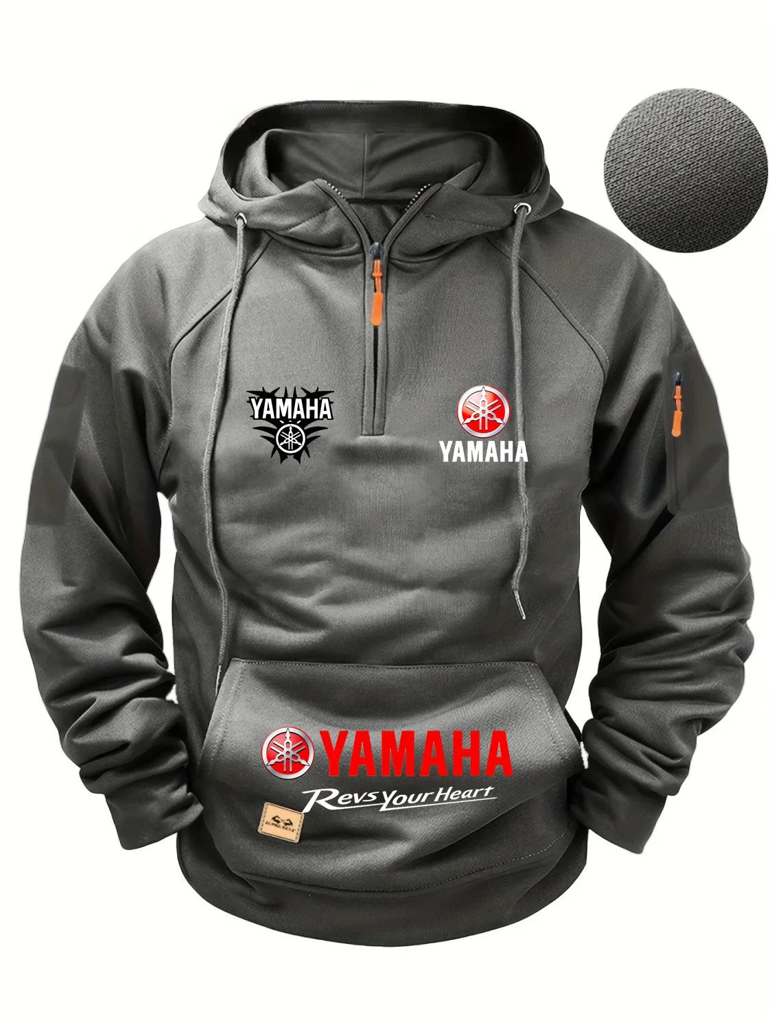 2026 new Yamaha autumn and winter retro heavyweight men's fleece hooded sweatshirt long sleeved motorcycle casual jacket