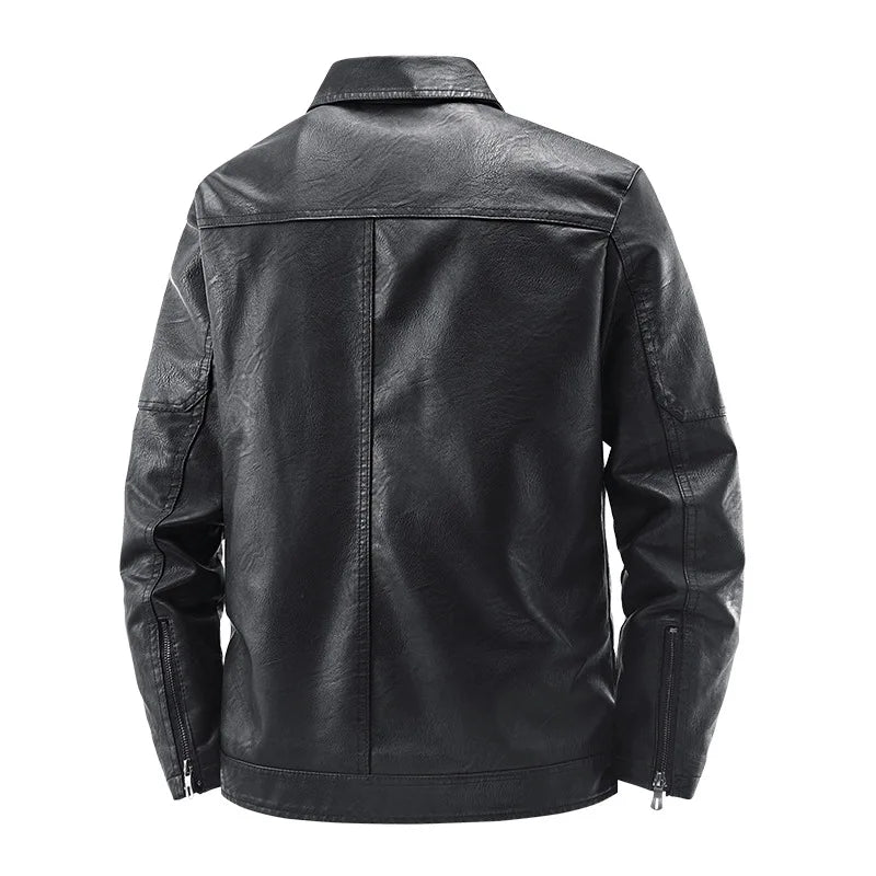 Men's Fashion Motorcycle Style Leather Jacket Autumn Winter Slim Fit Zipper Closure Casual Korean Large Size Leather Coat