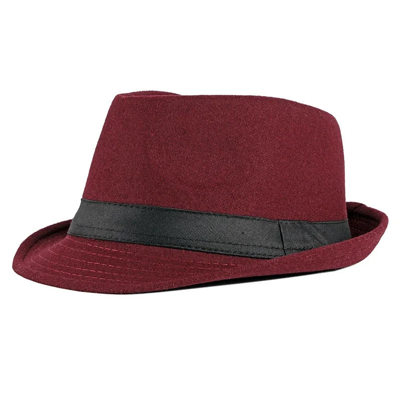 Hat for Men New Autumn Winter Style British Style Men's Jazz Hat Simple Plain Woolen Hat Middle-Aged and Elderly Gentleman's Hat
