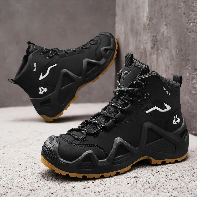 Hiking Boots Men Fashionable Outdoor Anti-slip Work Boots Lace Wear-resistant Sole All-terrain Walk Camping Travel Snow Boots