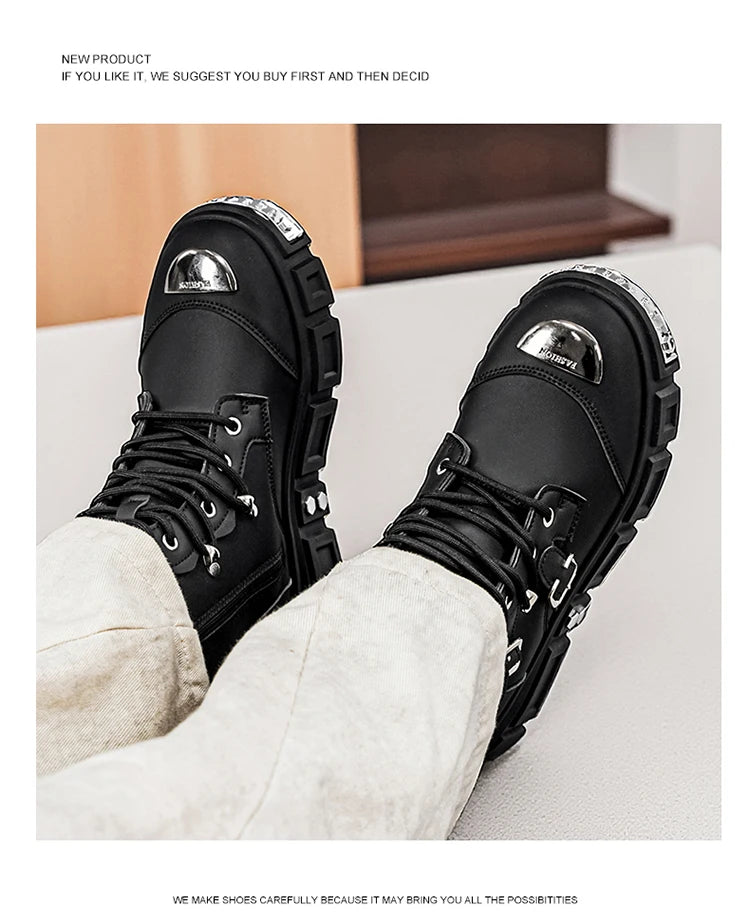 Fashionable Men's High-Top Boots with Comfortable Fabric Lining, Thick and Durable Soles, All-Weather Grip, Suitable for Outdoor Activities, Hiking, Mountaineering, and Camping