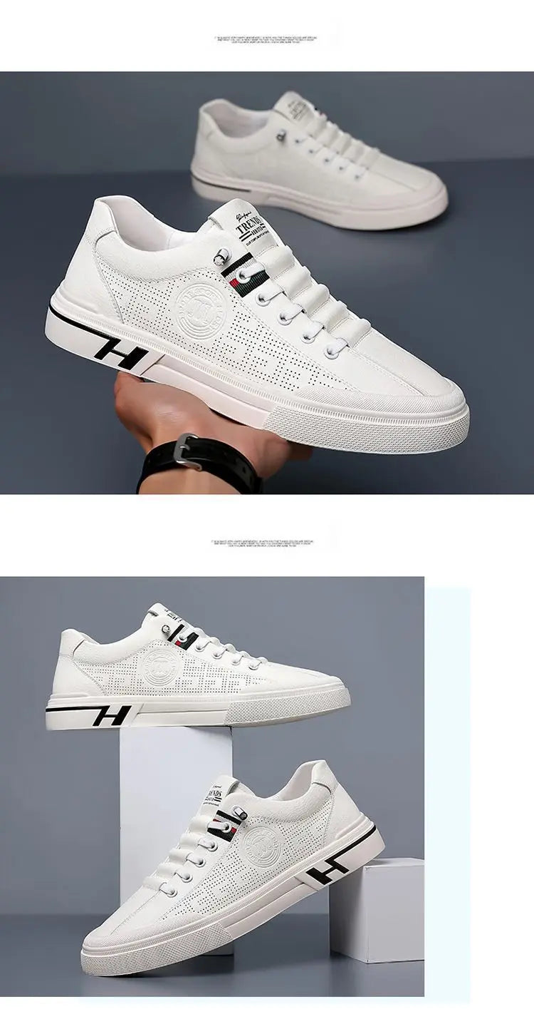 Designer Male Sneakers Trend Sports Shoes for Men White Moccasins Breathable Slip on Men Flats Casual Leather Vulcanized Shoes
