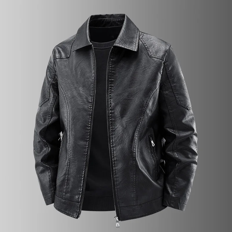 Men's Fashion Motorcycle Style Leather Jacket Autumn Winter Slim Fit Zipper Closure Casual Korean Large Size Leather Coat
