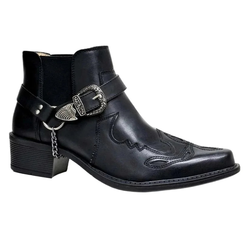 Handmade Men's Boots Vintage Cowboy Boots Leather High Top Casual Shoes Buckle Strap Punk Shoes Pointed Toe Men Motorcycle Boots