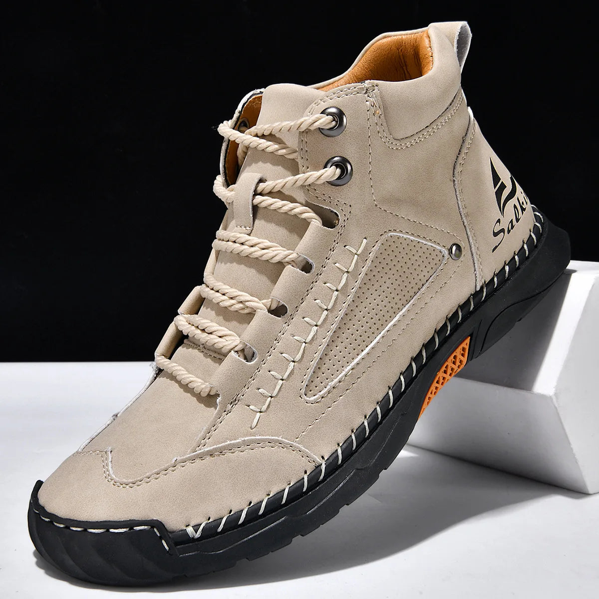 Men's Leather Ankle Boots Outdoor Casual Boots Vintage Soft Sneakers Flat Lace-up Boots Handmade Large Size Mens Shoes Botines