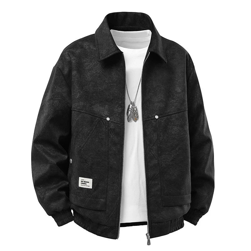 Plus Size 9XL Men Suede Jacket Zipper Oversize Coat Male Motorcycle Big Large 8XL Grey Loose Trend Korean Casual Fashion