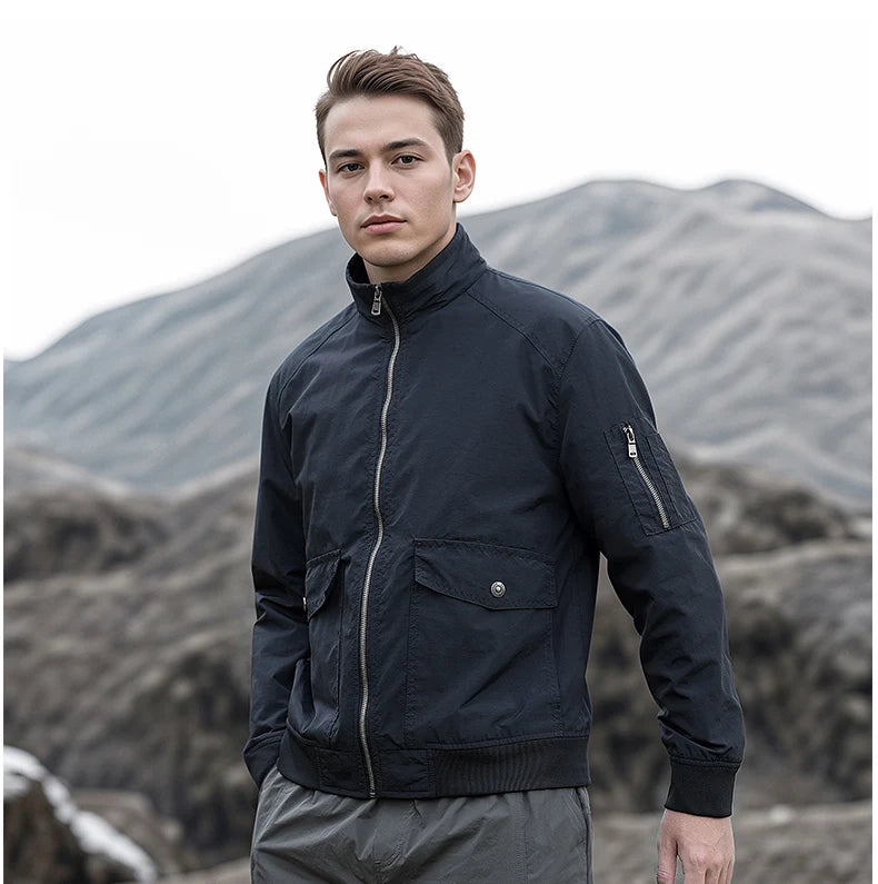 High Quality Handsome Male Jacket Spring Autumn Men's Business Casual Jacket Men Zipper Solid Color Fashion Stand Collar Coats